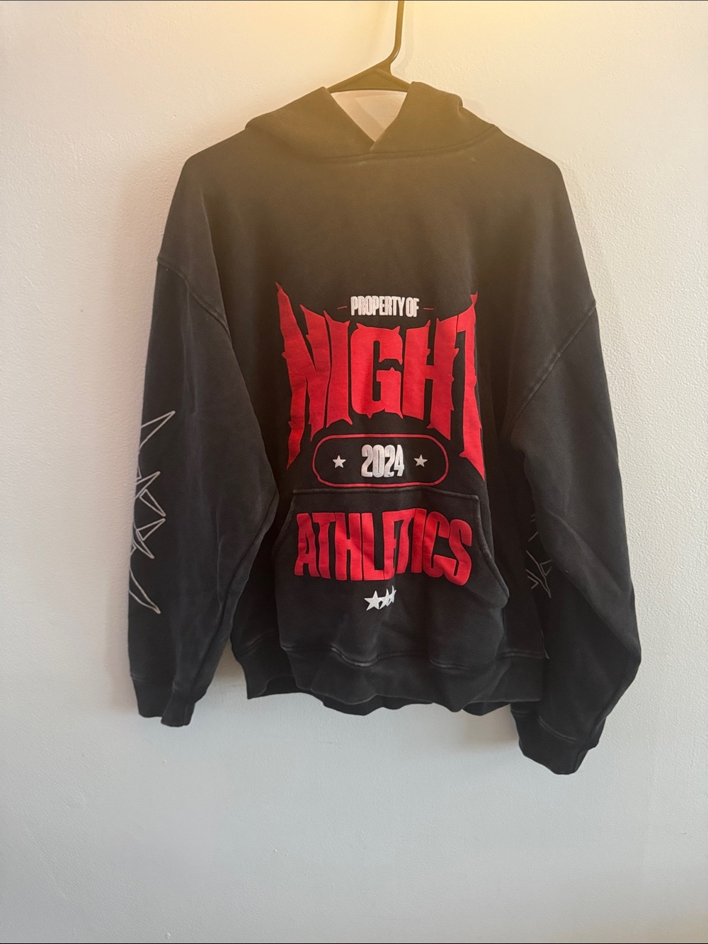 PacSun Black Crewneck Hoodie with Red Night Athletics Print